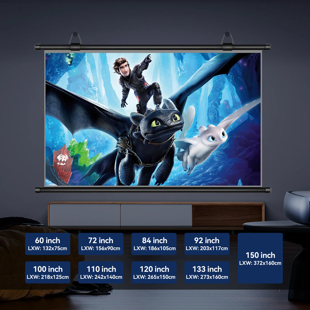 XIAOHUI HD Projector Screen — 16:9, 60–133", Wall-Mounted, No-Hole