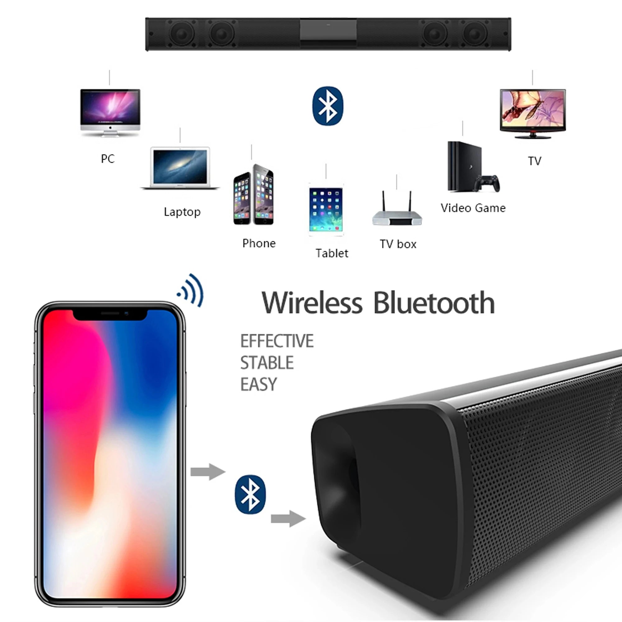3D Home Theater Soundbar — Bluetooth Speaker & Subwoofer System