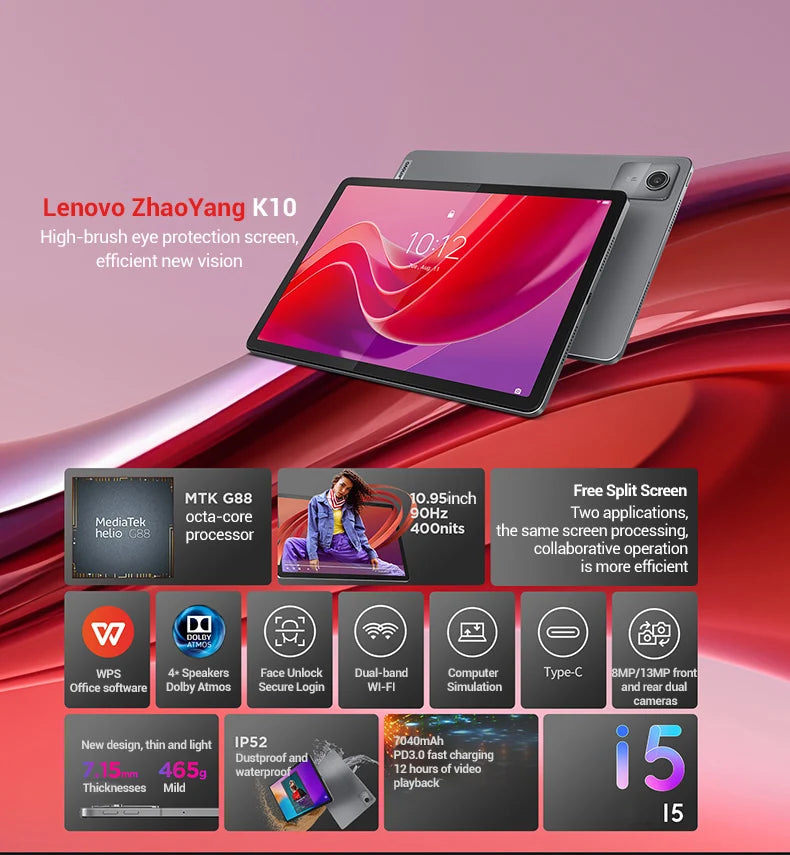 Lenovo Tab M11 WiFi/LTE Tablet — 10.95", 90Hz, 7040mAh, Face Recognition