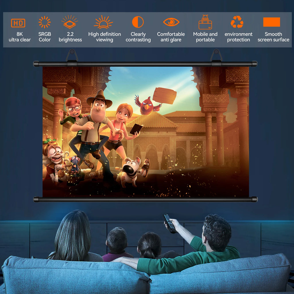 XIAOHUI HD Projector Screen — 16:9, 60–133", Wall-Mounted, No-Hole